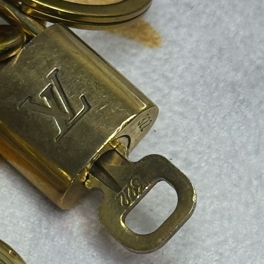 Louis Vuitton Authentic Padlock & Key with Gold Cherry Charm Keychain #322 - Picture 9 of 16